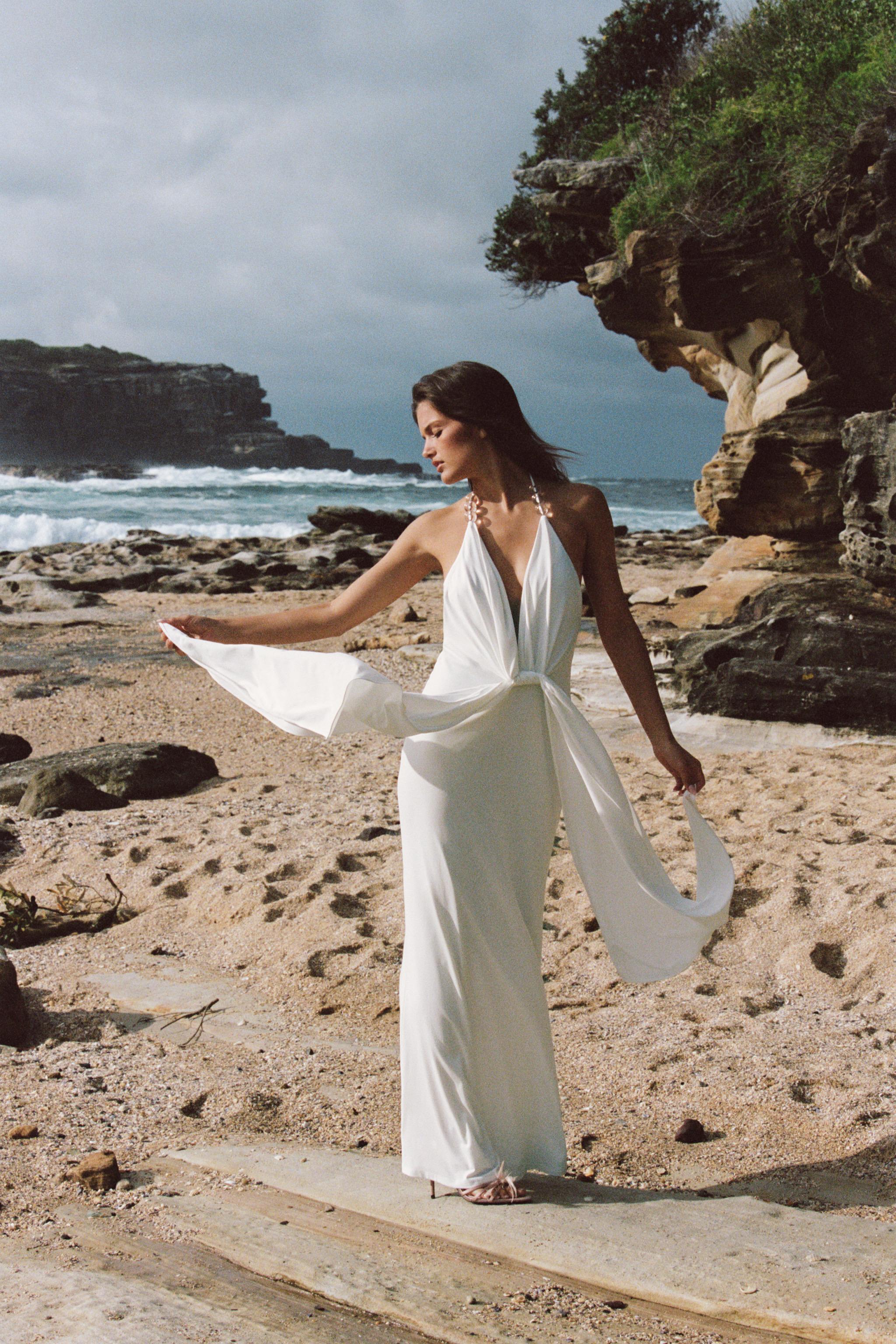 BEADED HALTER MAXI DRESS